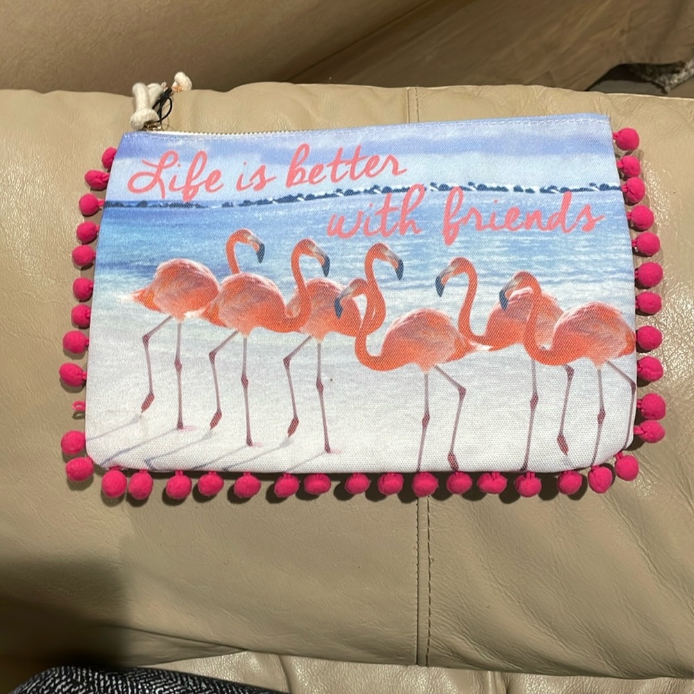 Life is better with friends Flamingo cosmetic bag